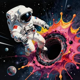 astronaut being sucked into a black hole in space by josan gonzalez splash art graphic design color splash high contrasting art, fantasy, highly detailed, art by greg rutkowski