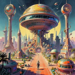 a hyper-maximalist overdetailed retrofuturist scifi bookcover illustration from '70s. Biopunk, solarpunk style.