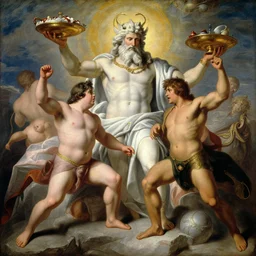 down syndrome ares and hercules hit dabs in front of zeus the ruler of olympus, heavenly marble, ambrosia served on golden platters, painting by gaston bussiere, craig mullins, j. c. leyendecker, tom of finland
