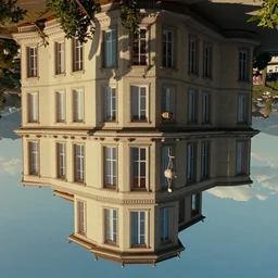 a very high resolution image from a new movie, upside - down building, windows, beautiful scenery, photorealistic, photography, directed by wes anderson