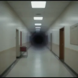 cctv footage of government facility hallway distorted by gravitational lensing, black hole, unbearable terror