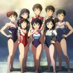 beautiful, perfect, epic 8 k hd anime shot, posing together in leotards. soft volumetric light. by yoshiyuki sadamoto, amagaitaro, makoto shinkai, krenz cushart, asao urata, pixiv