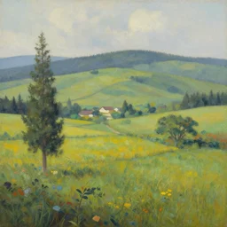 landscape painting by michael korman inspired by yukio - e