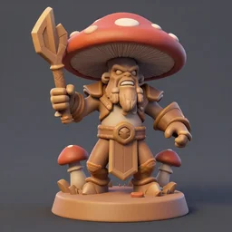 mushroom warrior, stylized stl fantasy miniature, 3 d render, activision blizzard style, hearthstone style