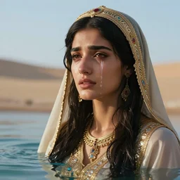 The most beautiful arabian warrior girl in the world crying water,digital art,ultra realistic,ultra detailed, ultra wide Lens, art by greg rutkowski