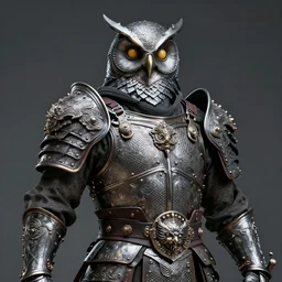 photo of a warrior with metal owl  jewell encrusted armour, highly detailed, 4k, HDR,