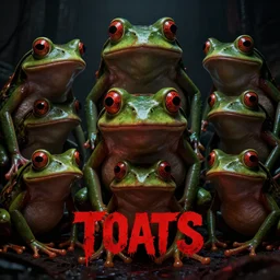 pormotional movie poster for a horror movie with mutant frogs called toads, movie title in the middle, red light, darkness, hyperdetailed, artstation, cgsociety, 8 k