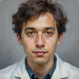 highly detailed intricate masterpiece portrait painting of a scientist, sharp focus, award - winning, trending on artstation. josan gonzales moebius deathburger