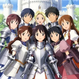 close - up princesses posing together in armor at castle. by minako iwasaki, takashi takeuchi, yoshiyuki sadamoto, amagaitaro, makoto shinkai, krenz cushart, asao urata, pixiv
