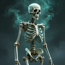 skeleton made of teal smoke. hyper realistic. unreal engine.
