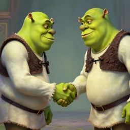 Senator Armstrong Shakes hands with Shrek, intricate, stunning, highly detailed, digital painting, artstation, concept art, smooth, sharp, focus, illustration, art by artgerm and greg rutkowski and alphonse mucha