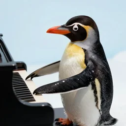 a pinguin playing piano