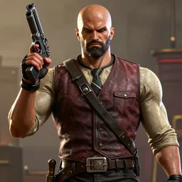 an artistic portrait of one punch man holding gun in the red dead redemption 2 character art style, digital art, trending on artstation, behance, ray tracing x, wet reflections, unreal engine 5, intricate details, fantasy, hyper realism, humongous view, smooth, cinematic