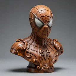 high intricate bust of an spiderman carved from wood in baroque style, studio light, maria panfilova, andrea savchenko, mike kime, ludovic plouffe, qi sheng luo, oliver cook, trending on artstation