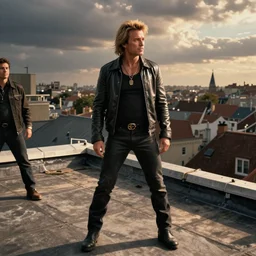 movie still of Jon Bon jovi as Johnny in The Room rooftop scene