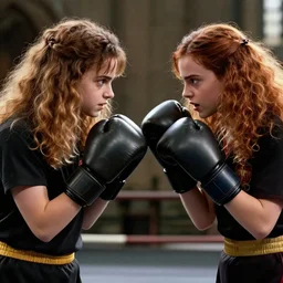 ron vs hermione boxing, candid photography, 8 k uhd, highly detailed, accurate, filmic