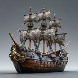 modern metal pirate ship, highly detailed, 4k, HDR, smooth, sharp focus, hyper realistic, high resolution