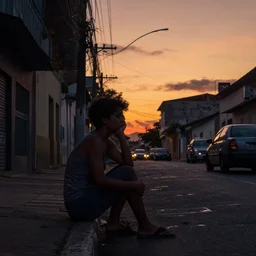 a Brazilian street during sunset, melancholia, digital art,