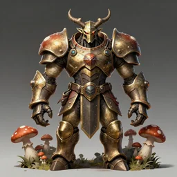 armoured warrior mushroom monster, symmetrical, highly detailed, digital art, sharp focus, trending on art station, ambient lighting, kentaro miura art style