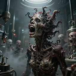 a morbid 1 9 7 0 s color photo of a screaming soul, inner ghosts in a dark liminal experimental laboratory space, giger, detailed, organic, darkart, dark, intricate detail, epic, atmospheric dramatic lighting, mist, grey, expressive, by ashley wood