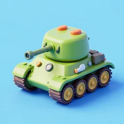 chubby cute mobile game tank, 1 0 0 mm, 3 d render, isometric, diorama, blue background,