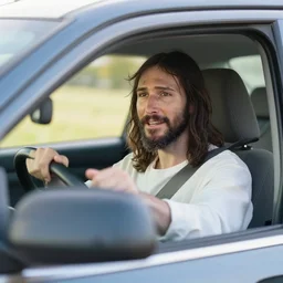 jesus driving a car