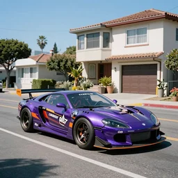 fujifilm 8 k 1 4 0 mm photograph of nge street racer car parked in sunny santa cruz neighborhood, leica 8 k photograph of minimalist 9 0's need for speed street racer car made out of neon genesis evangelion angel metal parts