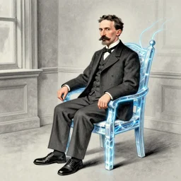 nikola tesla, sitting on a chair made from electricity, cartoon, new yorker