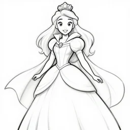 princess superhero, disney, marvel, cape, dress, powerful, beautiful, in the coloring book style, black and white,