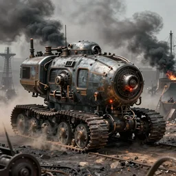 a beautiful hyperrealistic ultradetailed matte painting of a dieselpunk war machine, by James Stokoe and harry clarke and Zdzisław Beksiński and Jakub Rozalski and HR Giger3.00, war theatre, dark, realistic, smog, black smoke, oil, machine parts, dystopian, insane details, peter mohrbacher, intricate, mecha, embers, trending on artstation, micro details, HD wallpaper, 8k2.00, jpeg artifacts, blur