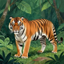 a tiger in the centella asiatica in eyvind earle style