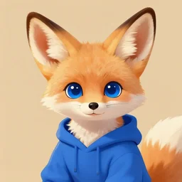 furry ( fandom ) art of a cute anthropomorphic sandy fennec fox and blue eyes and wearing a blue sweatshirt, digital art, painting, trending on furaffinity, stylised, big eyes