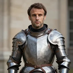 emmanuel macron in a heavy armor set, all alone, natural lighting, realistic, cinematic, close shot, stolen footage, octane render