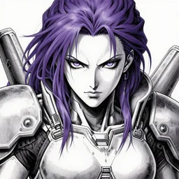 close up portrait of a pale woman in sci - fi armor with purple hair, powerful, domineering, stoic, masterful, intense, ultrafine hyperdetailed illustration by kim jung gi, irakli nadar, intricate linework, sharp focus, octopath traveler, yoji shinkawa, yoshitaka amano, detailed, concept art