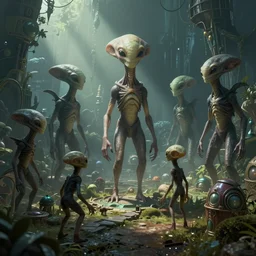 moody adventure game featuring medium sized humanoid aliens, the aliens are preparing to build something