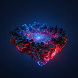 island made of blue and red light