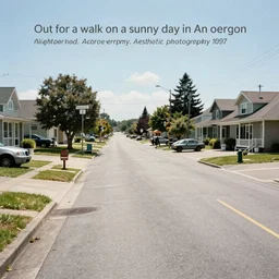 “Out for a walk on a sunny day in An oregon neighborhood. The streets are empty. Aesthetic photography (1997)”