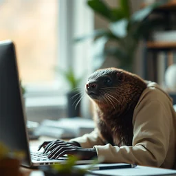 a medium shot, bokeh, an animal!!!! mole is data analyst working in a home office, 2 0 2 2 photo from vogue magazine