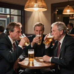 viktor orban and george soros drinking beers in a pub, by edward hopper