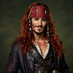 portrait painting of a 3 0 years old rugged masculine muscular male seductive pirate smirk long long hair soft hair flowing hair crimson hair flirty wink upper body only chest hair long coat elegant rugged handsome unreal render cinematic lighting art 1 9 2 0 period drama by bussiere rutkowski andreas rocha