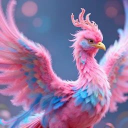 close up profile of a fuzzy, flowery, elegant, flaming pink and blue phoenix, vibrant colour palette, bokeh, digital art, alphonse mucha, rhads, ross tran, artstation, artgem, octane render, 1 6 k