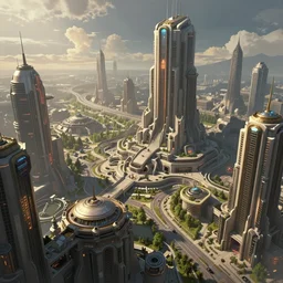 a science fantasy megalopolis concept art in the style of ralph mcquarrie / syd mead / john berkey trending on artstation deviantart pinterest detailed hd 8 k high resolution