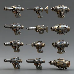 collection of sci fi weaponry, octane render