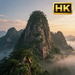 the tallest mountain, award winning photo, sunset, misty, realistic, detailed, lush, 8k, hd, unreal engine, octane render