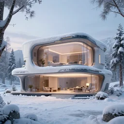 a beautiful futuristic home in the winter!????, artstation