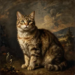 renaissance painting of a cat that does not resemble a cat. strange unknown animal.