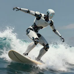 digital painting of an humanoid robot surfing. detailed. epic.