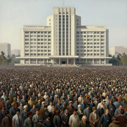 a huge crowd, populace, education of the masses, dystopia, oil painting, wide angle, totalitarian, brutalist architecture, sharp focus, vibrant colors, detailed, volumetric lighting, impactful masterpiece, by wayne barlowe, by kunkle brad, by ivan aivazovski