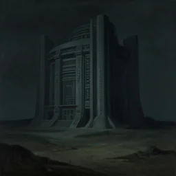 dark, horror, sci - fi architecture, desolate landscape, painted by edward hopper