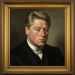 a renaissance oil painting portrait a bored bill clinton with a thick frame
